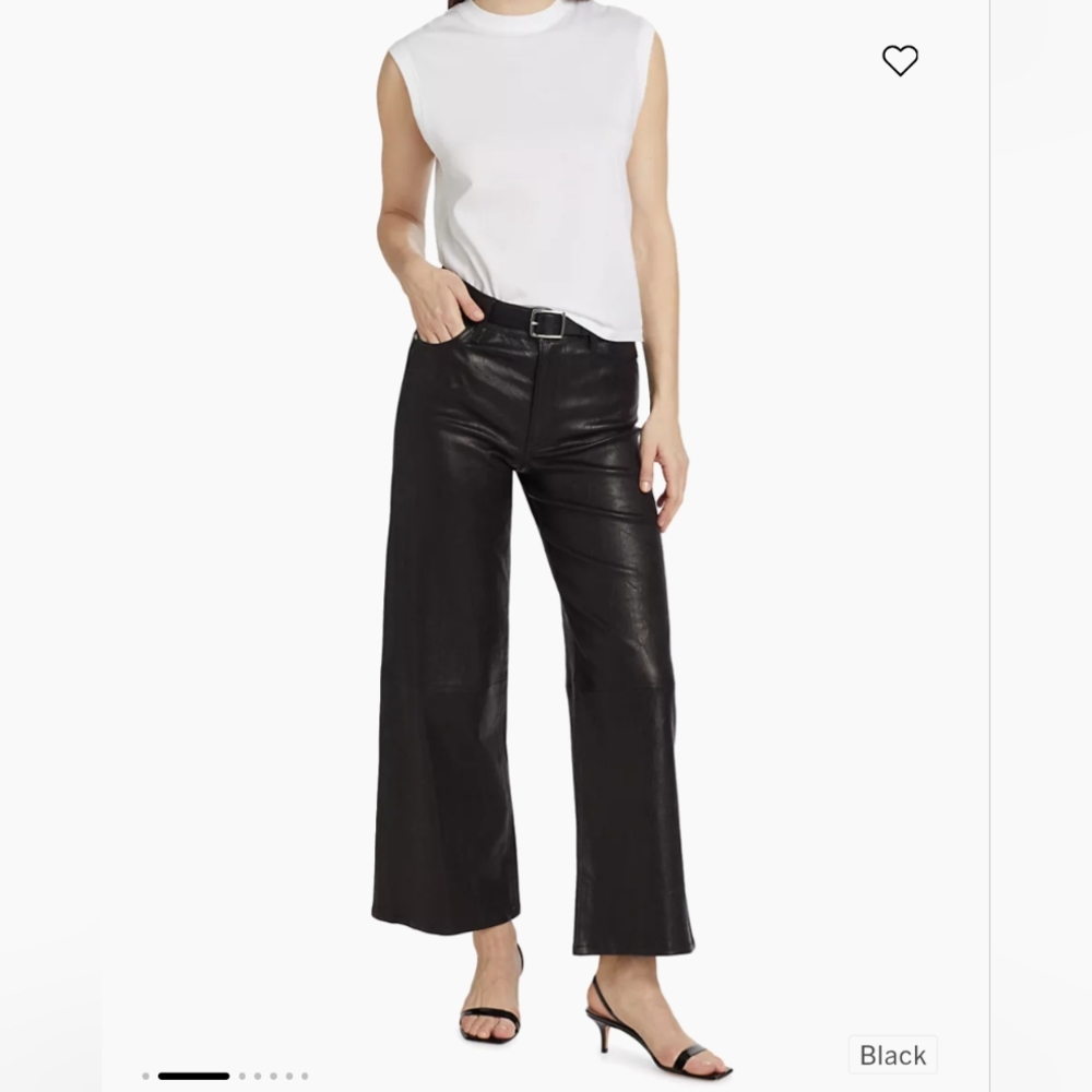 FRAME slim palazzo crop black leather pants, size 10